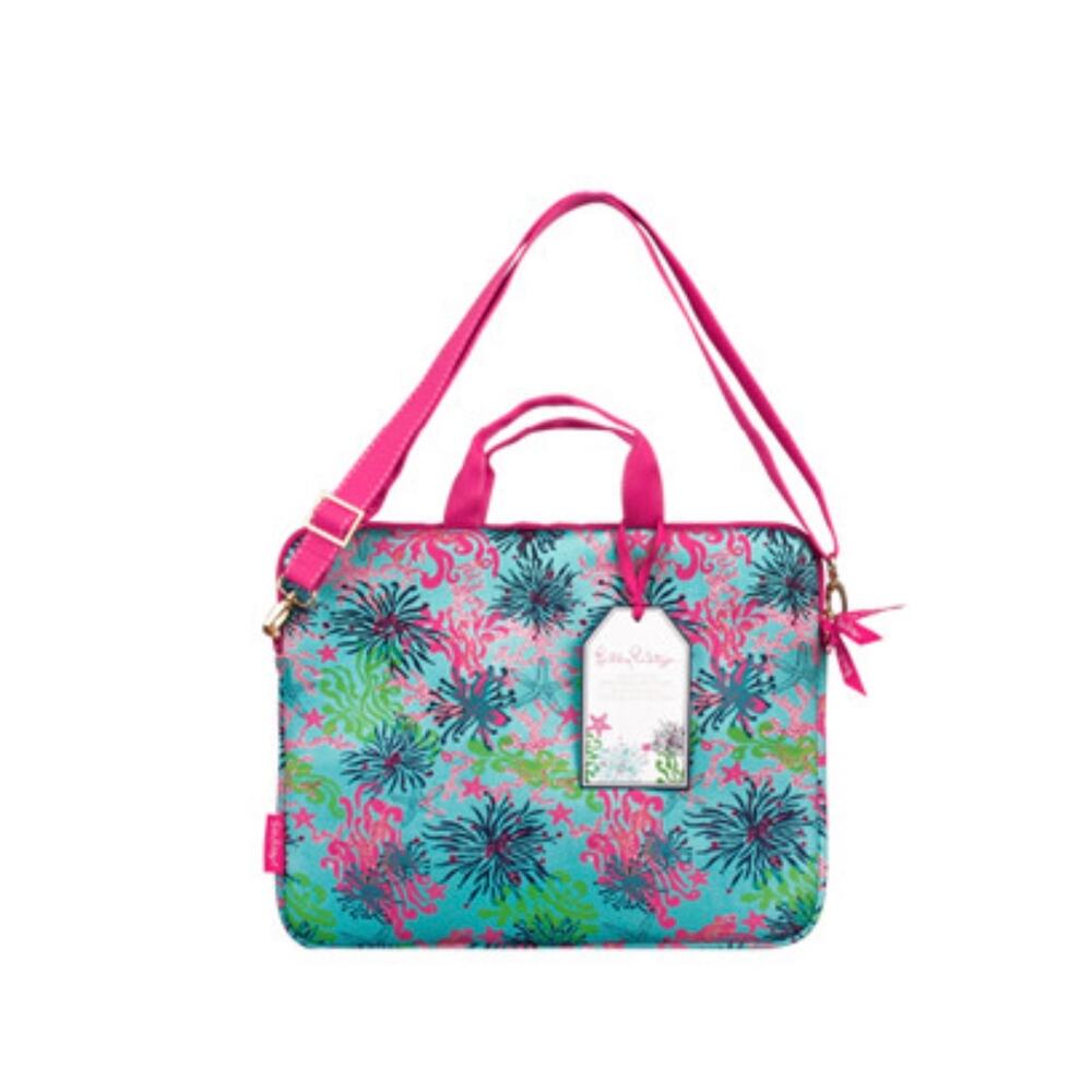 Lilly Pulitzer Dirty Shirley Print Laptop‎ Bag with Shoulder Strap Blue Pink